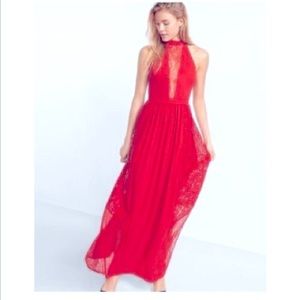 Size 6 Express lace halter neck red maxi dress